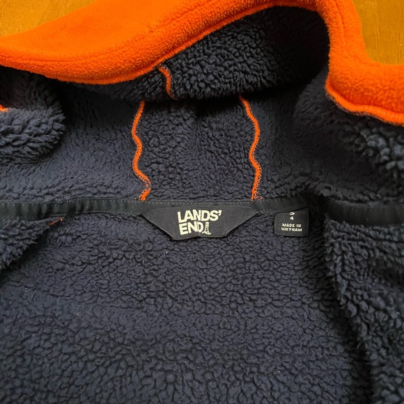 Orange Lands End fleece coat- size 4 kids. Pre owned good condition. - Picture 3 of 7